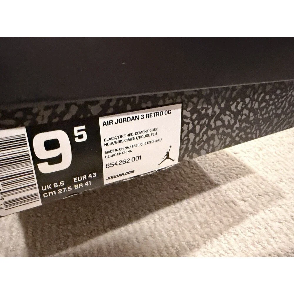 2018 Grail Nike Air Jordan 3 Retro OG Black Cement Leather w/ Box & Receipts 9.5